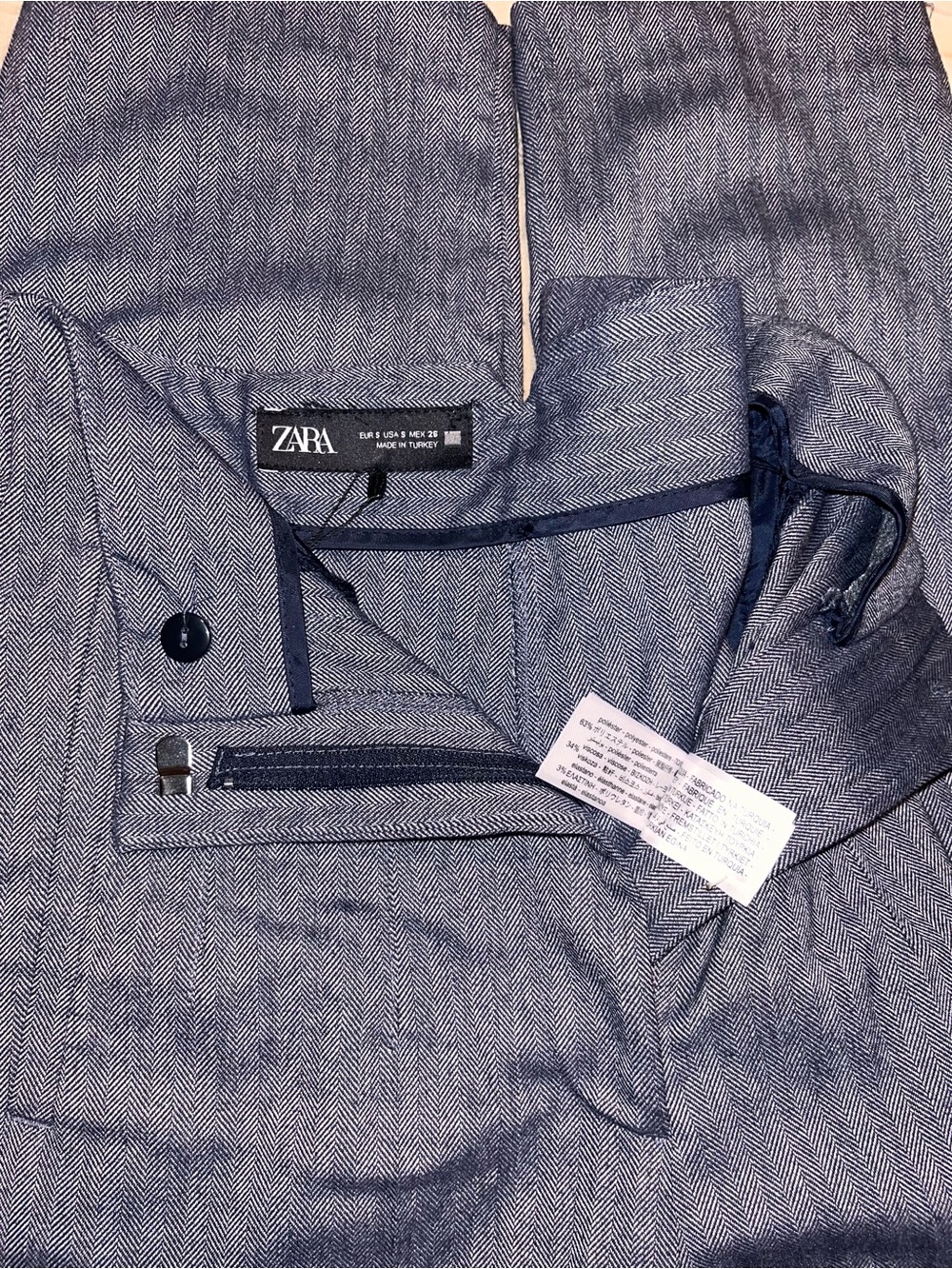 Zara High Rise Trousers Indigo Blue with Melange Effect Pants Size Small - Picture 7 of 7